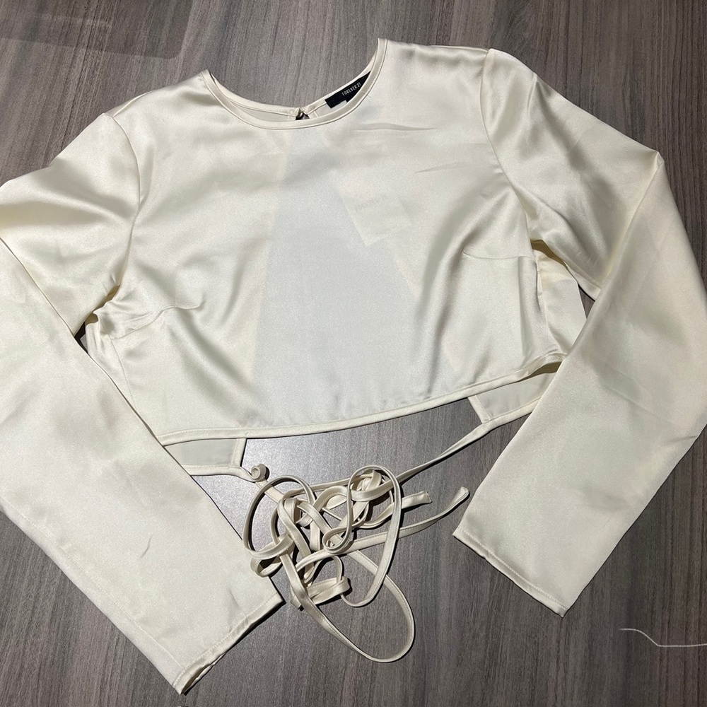 Forever 21 Cream Satin Crop Top